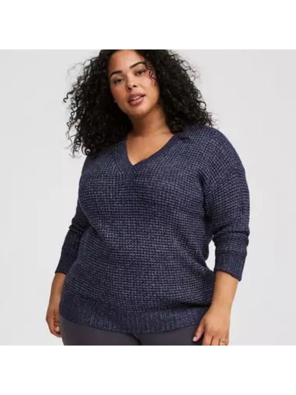 NWT Torrid Waffle Drop Shoulder V-Neck Pullover Sweater Size L Navy Chunky Knit